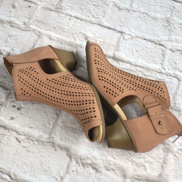 Earth Nubuck Perforated Peeptoe Booties - Picture 5 of 8